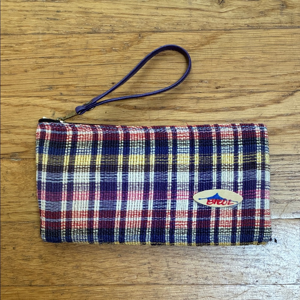 NWOT Handmade Philippines Purple & Blue Plaid Wristlet Clutch Coin Purse